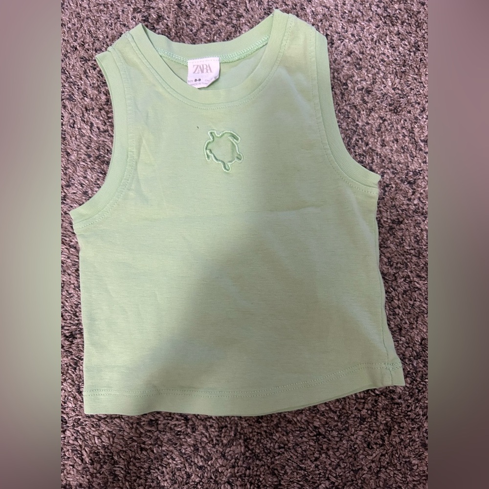 Zara Kids Mint Green Tank Top with Turtle Design